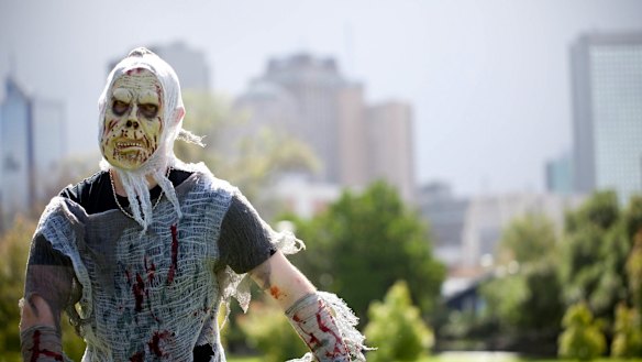 A zombie at Melbourne's annual zombie shuffle in 2016.