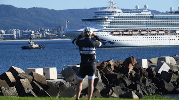 Cruise ship Ruby Princess enters Port Kembla on April 6. 