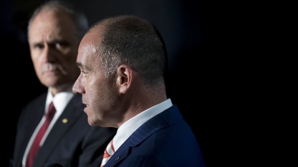 Former NAB chief executive Andrew Thorburn and chairman Ken Henry. Thorburn  was "a little perplexed and maybe amused" by the interest in his leave.