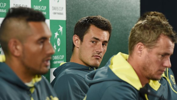 Bernard Tomic and Lleyton Hewitt in 2016.