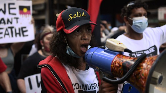 The demonstration moved from Town Hall through the city, chanting "black lives matter" and "I can't breathe".