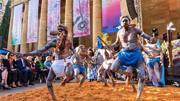 Yolngu artists perform at the Tarnanthi 2019 launch.