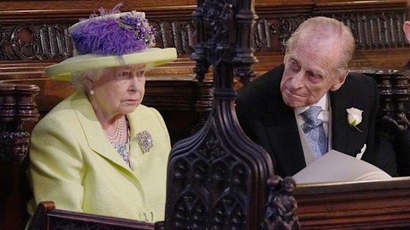 Queen Elizabeth II and Prince Phillip - possibly during Bishop Michael Curry's lively sermon.