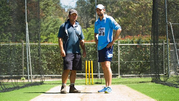 Nathan Lyon with former boss and curator Brad van Dam.