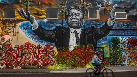 Street art depicting Franco Cozzo in 2015. 