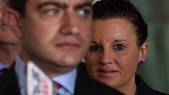 Jacqui Lambie and Sam Dastyari at Parliament House in Canberra in November 2014.
