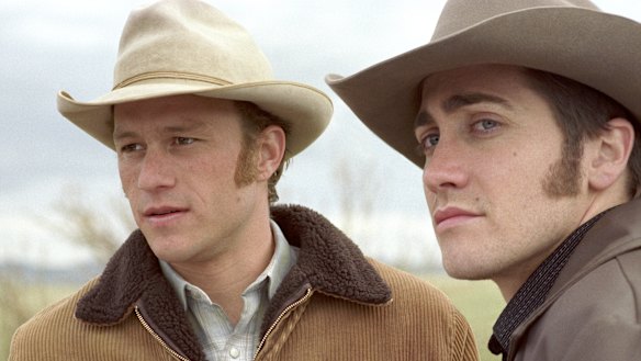 Jake Gyllenhaal and Heath Ledger in a scene from Brokeback Mountain. 
