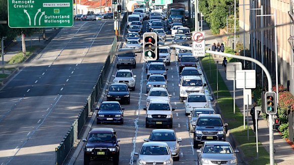 Heavy traffic during the morning peak at Kogarah.