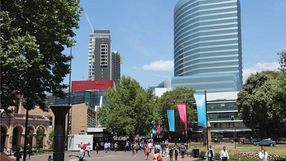 Plans for an upgraded Westfield Parramatta, looking south from Church Street Plaza.