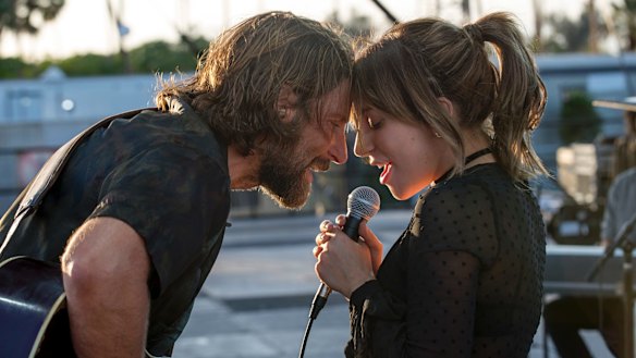 Bradley Cooper and Lady Gaga in a scene from A Star is Born.