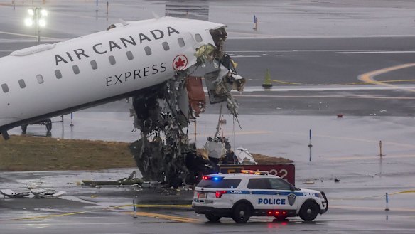 The front section of the Air Canada jet was completely destroyed by the impact.