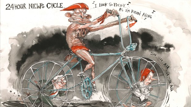A David Rowe cartoon of Tony Abbott, as we've come to know him.
