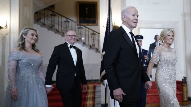 US President Joe Biden and first lady Jill Biden (right) with Anthony Albanese and Jodie Haydon in the White House in October.