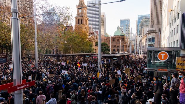 Demonstrators at a Black Lives Matter rally in Sydney last weekend.