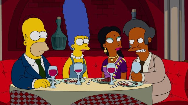 A scene from the documentary looking at <i>The Problem with Apu</i> (right).