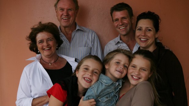 Mike Baird, the then new Liberal member for Manly, with parents Bruce and Judy, and his young family in 2007.