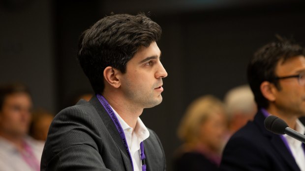 Afterpay chief executive Nick Molnar, pictured at a Senate inquiry on Tuesday, has former Labor frontbencher Craig Emerson lobbying on his behalf.