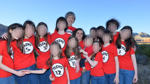 David and Louise Turpin are pictured with their 13 children in April 2016 during a rare outing.