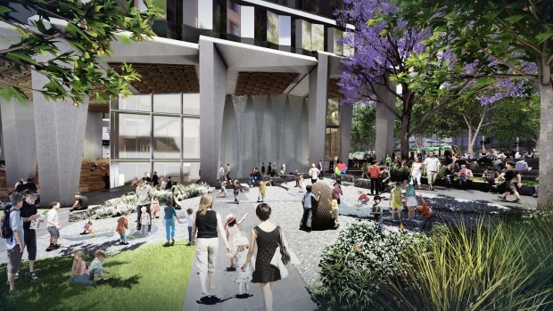 An artist's impression of a new park to be built at the corner of Market and Collins streets..