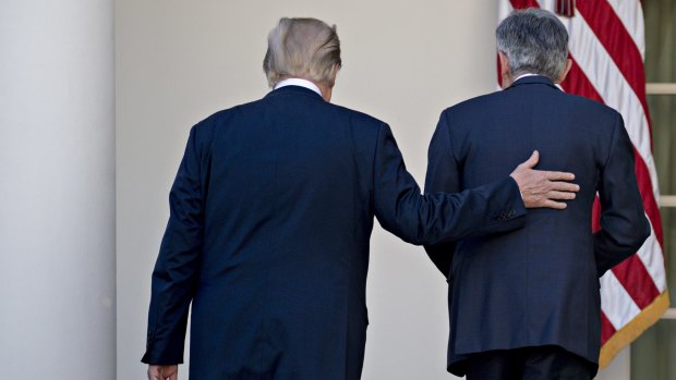US President Donald Trump, left, is ''not even a little bit happy'' with his choice of Jerome Powell, as US Federal Reserve chairman.