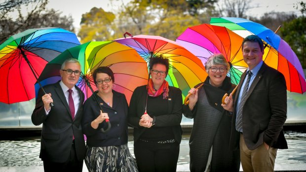 Rodney Croome (right) campaigning for marriage equality in 2017.