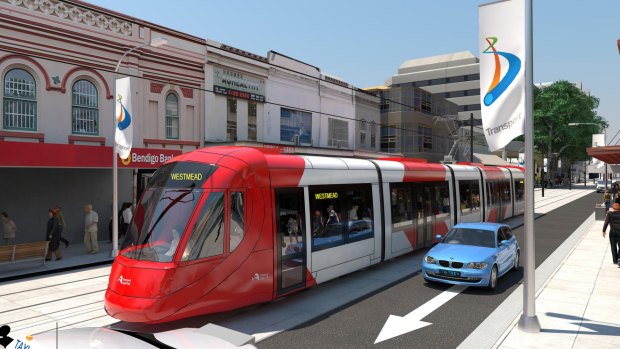 An artist's impression of the Parramatta light rail project. The first stage is due to open in 2023.