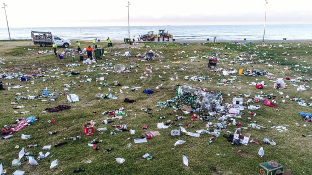 The mess left on St Kilda foreshore on Christmas Day 2017.