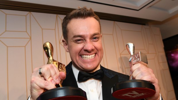 Grant Denyer with his Gold and Silver Logies last year.