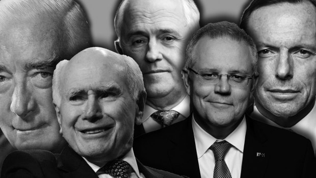 Liberal prime ministers Robert Menzies, John Howard, Malcolm Turnbull, Tony Abbott and Scott Morrison.