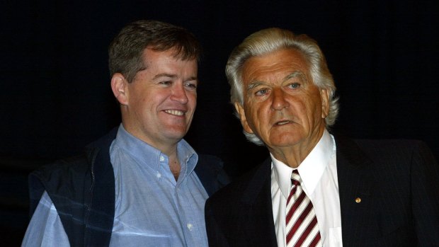 Former prime minister Bob Hawke and Bill Shorten at a trades hall rally in 2005.