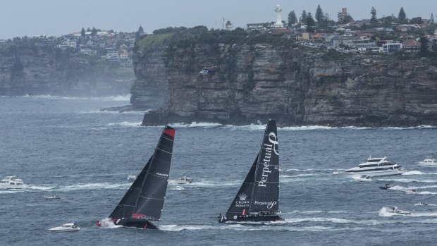The Sydney to Hobart contenders sail past South Head in 2015.