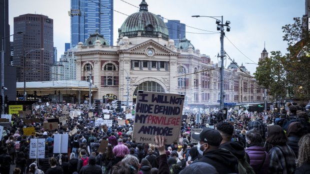 The Black Lives Matter protest in Melbourne on Saturday. 