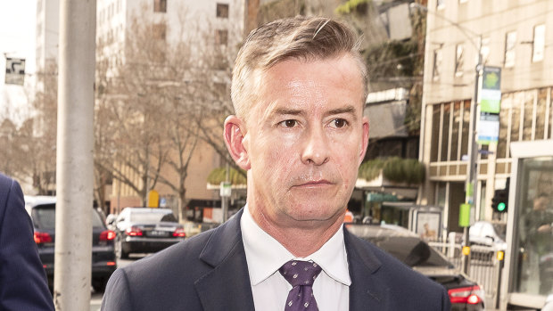 ANZ's head of superannuation,  Mark Pankhurst, leaving the royal commission on Wednesday. 