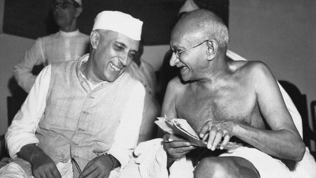 Mohandas Gandhi, the Mahatma, right,  who eventually led India to its independence, laughs with the man who was to be the nation's first prime minister, Jawaharlal Nehru, in 1946.