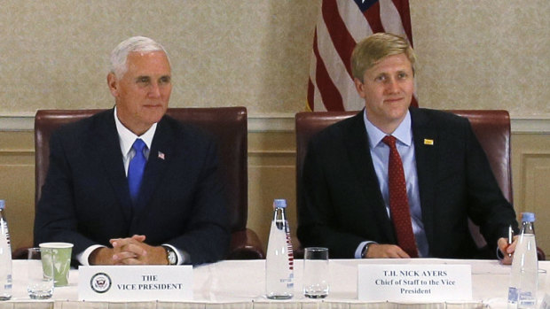 US Vice President Mike Pence, left, with his Chief of Staff Nick Ayers in Georgia last year. Ayers said he is also leaving the White House.
