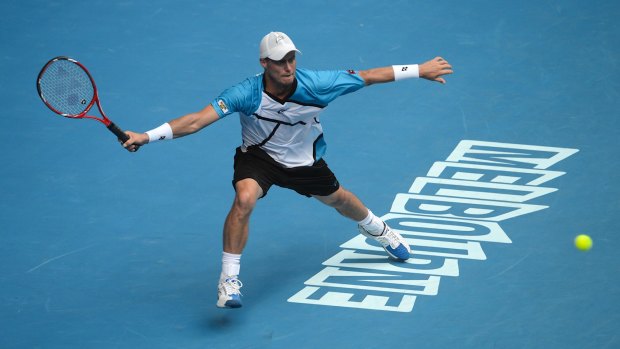 Lleyton Hewitt plays on Rod Laver Arena during the 2014 Australian Open.