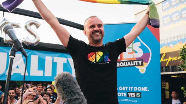 Chief Minister Andrew Barr at last year's street party in Braddon celebrating the same-sex marriage postal survey result.