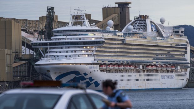 The Ruby Princess cruise ship docked in Port Kembla. 