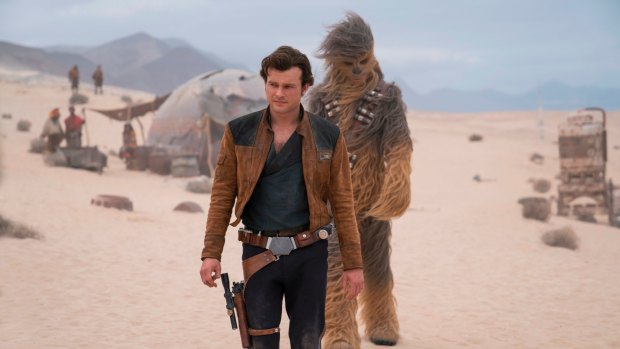In this image released by Lucasfilm, Alden Ehrenreich and Joonas Suotamo appear in a scene from <i>Solo: A Star Wars Story</i>.