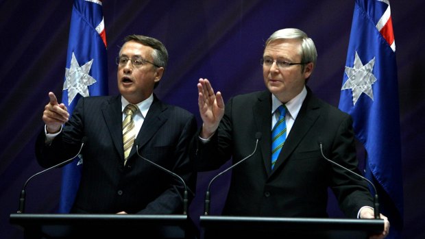 Kevin Rudd (right) and his treasurer Wayne Swan at the height of the Global Financial Crisis in 2008.