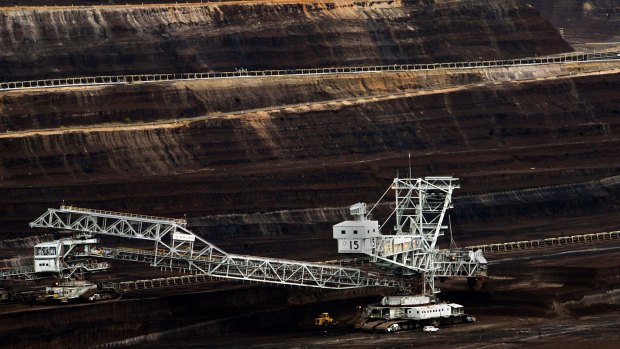 A giant dredging machine at work in the brown coal mine at Loy Yang in the Latrobe Valley. 