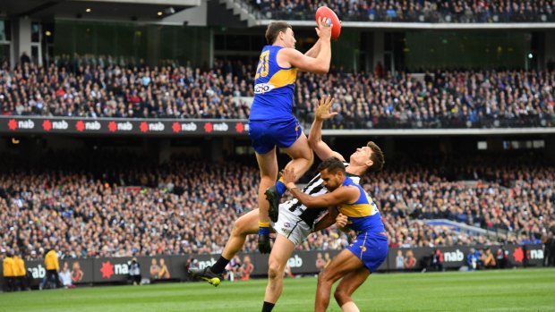 Jeremy McGovern flies high in last year's Grand Final for one of his more memorable intercept marks.