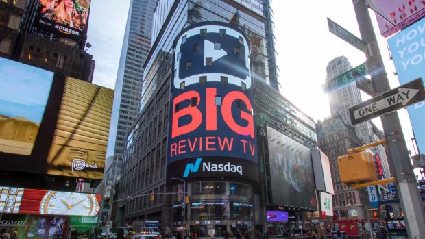 Big Review TV Ad as seen in Times Square, New York.