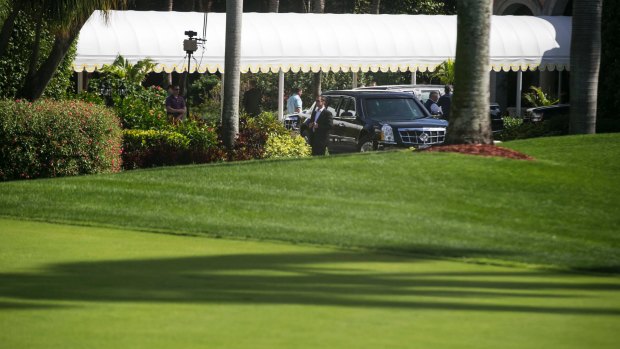 Trump's limousine can be seen entering Mar-a-Lago, the so-called Winter White House, last year.