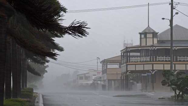 As Cyclone Debbie bears down on north Queensland in 2017 the town of Bowen is deserted and lashed by winds and rains before for the full force of the cyclone.