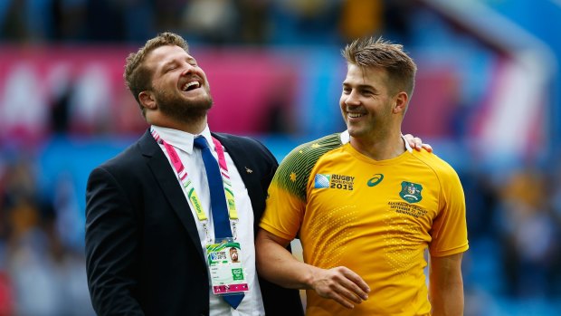 Drew Mitchell (right) with James Slipper (left) at the 2015 Rugby World Cup. 