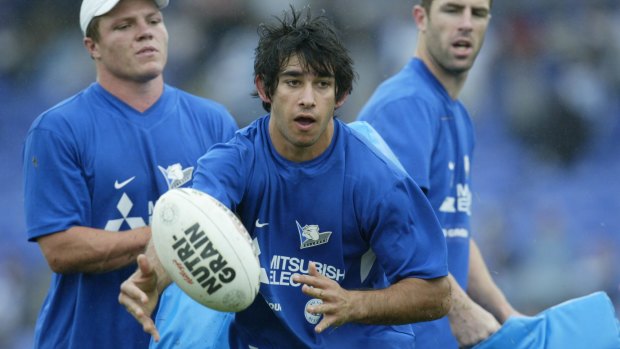 Where it all began: Johnathon Thurston trains with the Bulldogs in 2004.