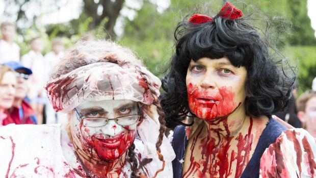 Canberra Zombie Walk. Rachael Bilton-Simek of Belconnen and Nora Tuchagues of Gungahlin.
