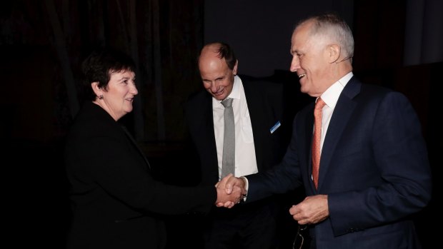 BCA chief executive Jennifer Westacott, Grant King and Prime Minister Malcolm Turnbull during a business showcase organised by the Business Council of Australia