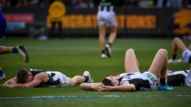 After the siren: Collingwood came within a kick of the premiership in 2018.
